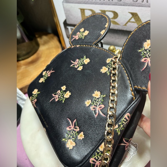 Disney X Coach Minnie Mouse Kisslock Bag Floral Black Bag GUC - Picture 5 of 16